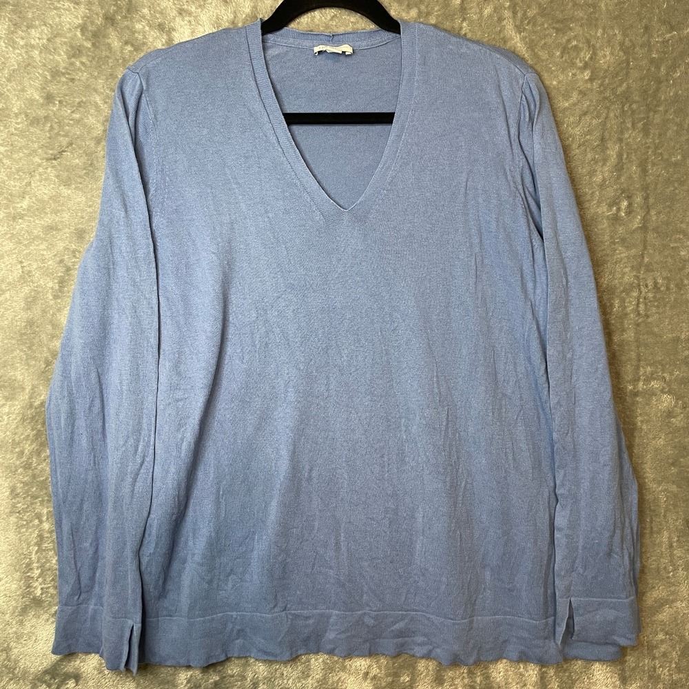 J Jill Sweater Womens XL Blue Silk Cotton Knit‎ V Neck LS Pullover Quiet Luxury